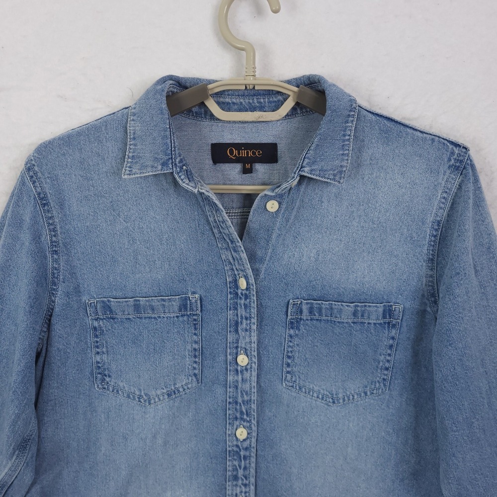 Quince Denim Button Down Shirt Womens M Blue Light Wash Cotton Classic Utility - Picture 5 of 13